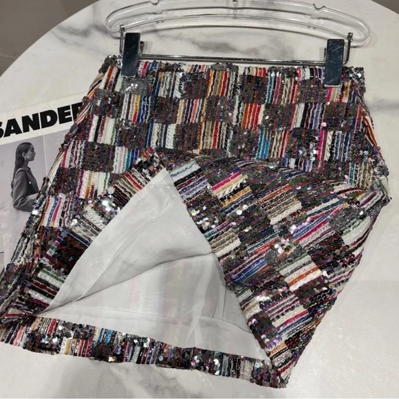 Silver Sequin Multi Checkerboard Mini Skirt Sz S New - Picture 5 of 13